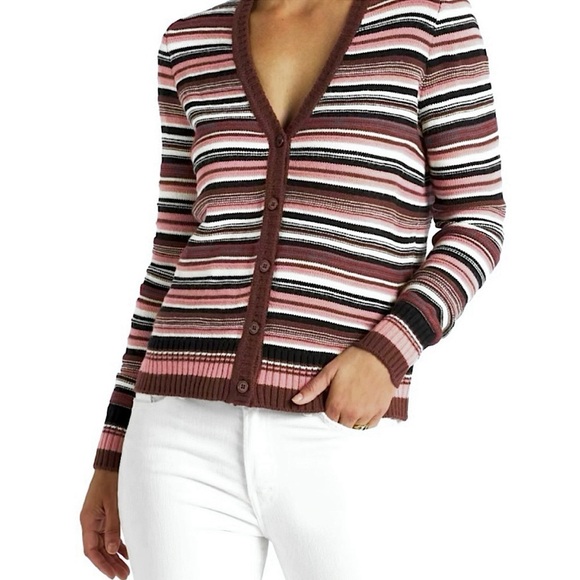 NWT STITCH FIX Striped Knit V-Neck Button Front Long Sleeve Cardigan Sweater XL - Picture 1 of 7